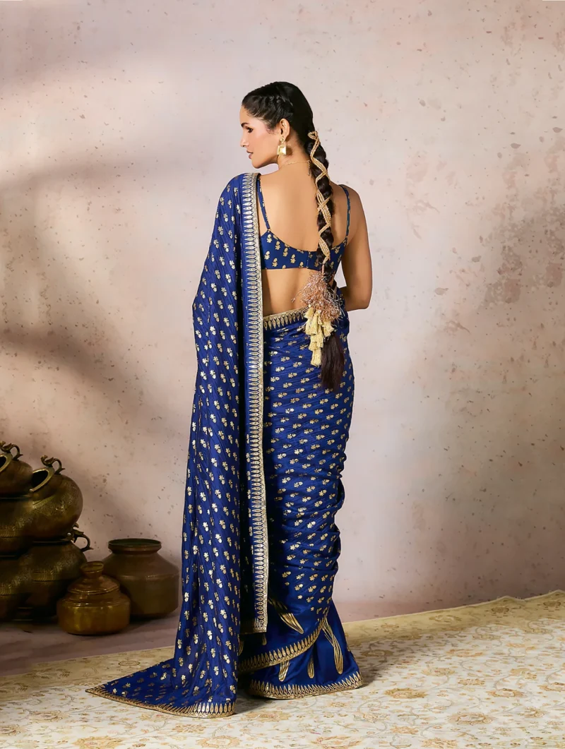 Sapphire Blue Raw Silk Saree with Foil & Embroidered Palla